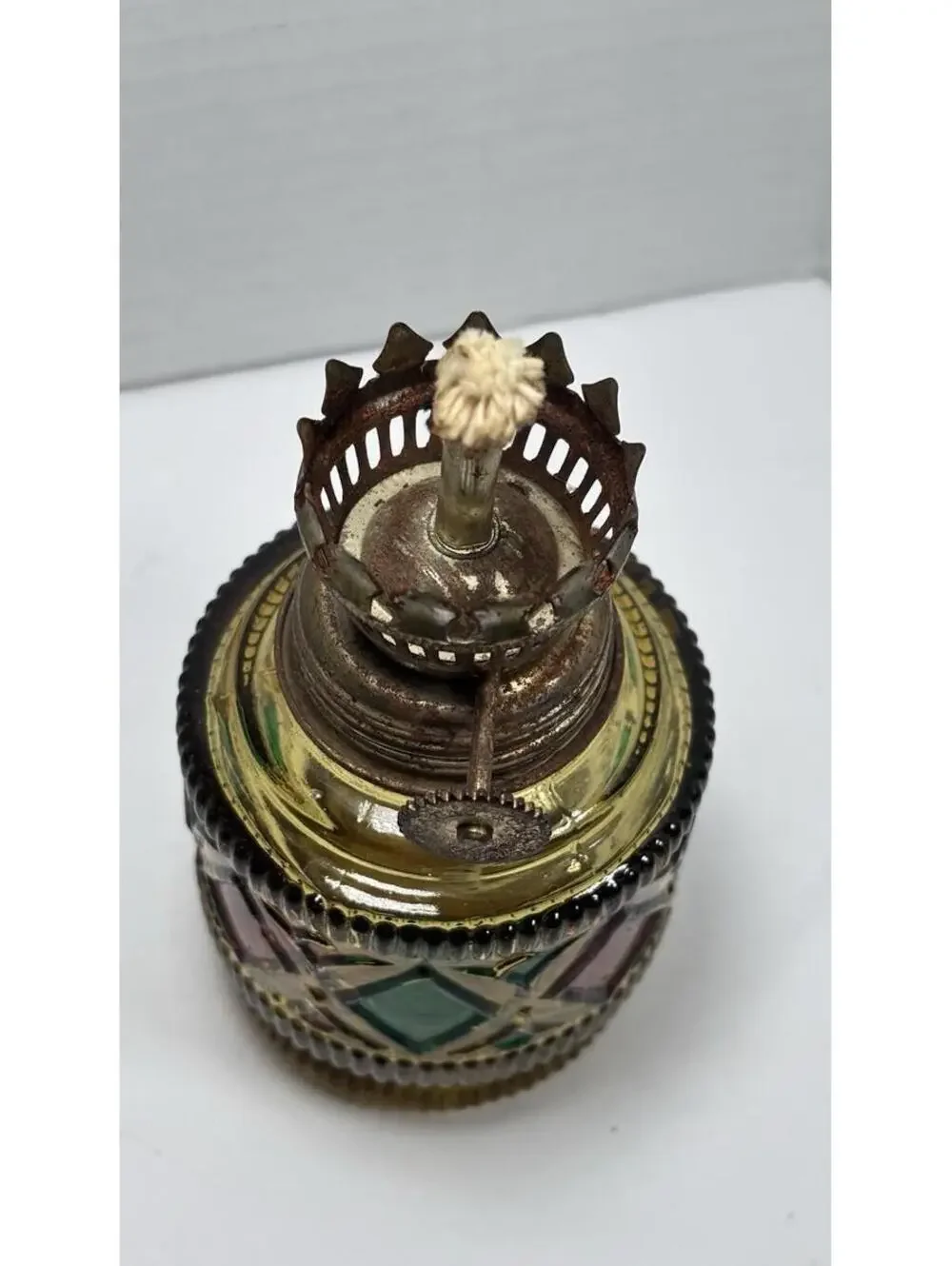 Sail Boat Brand Oil Lamp Stained Glass 1960's Retro Vintage Amber BASE ONLY